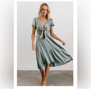 Baltic Born Satin Poppy midi dress sky blue size large NWT